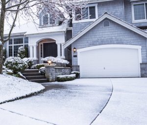 Frozen garage door in the winter