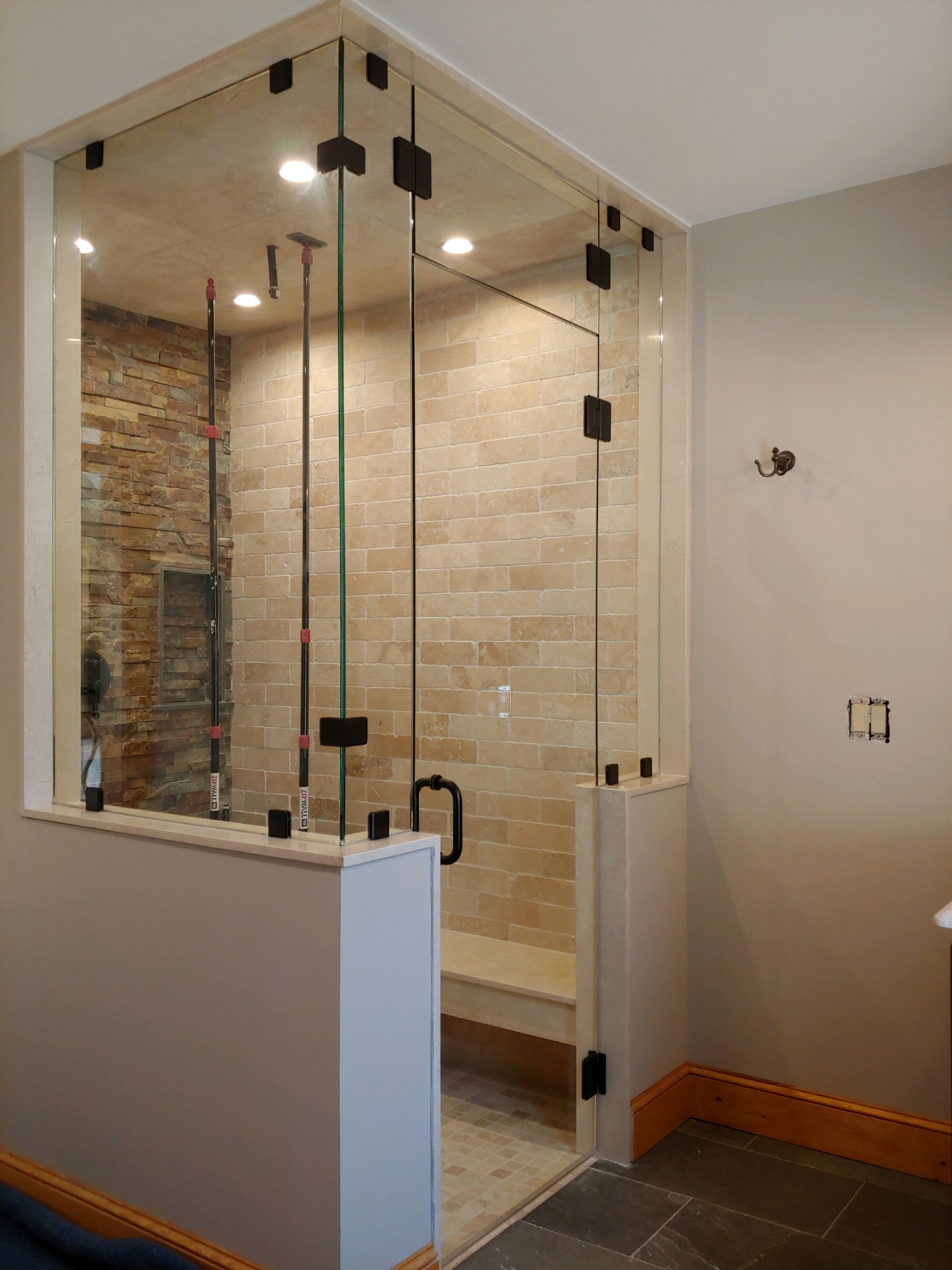 A glass shower enclosure we installed in Alton